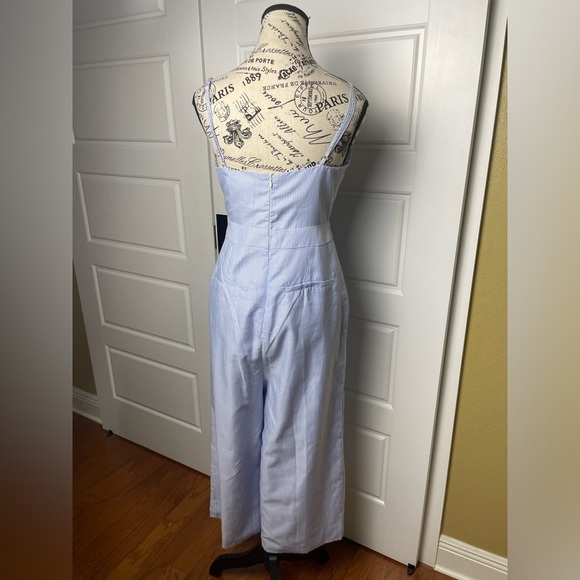 English Factory Cut-Out Bow Front Powder Blue Striped Jumpsuit - Picture 8 of 11
